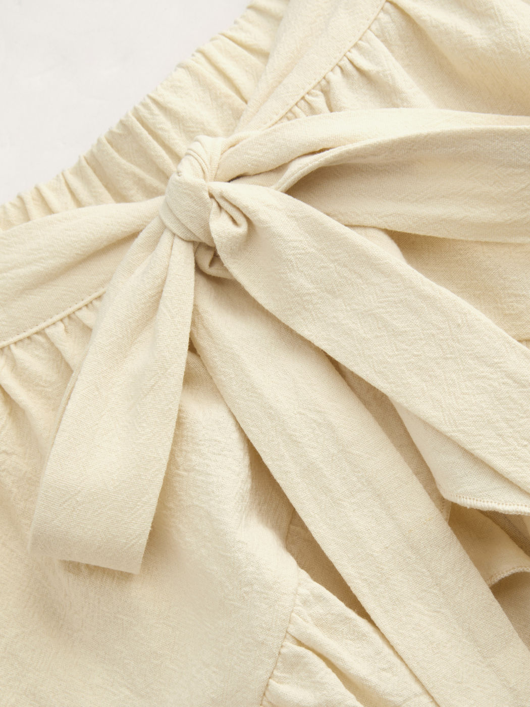 100% Cotton Mid Rise Elastic Waist Knotted Ruffle Shorts