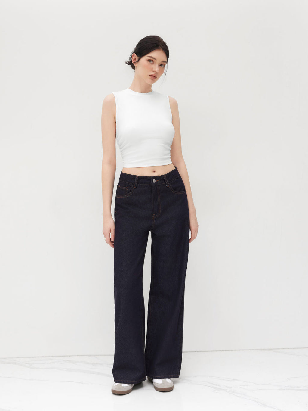 2 Pack Round Neck Solid Ruched Crop Tank Top