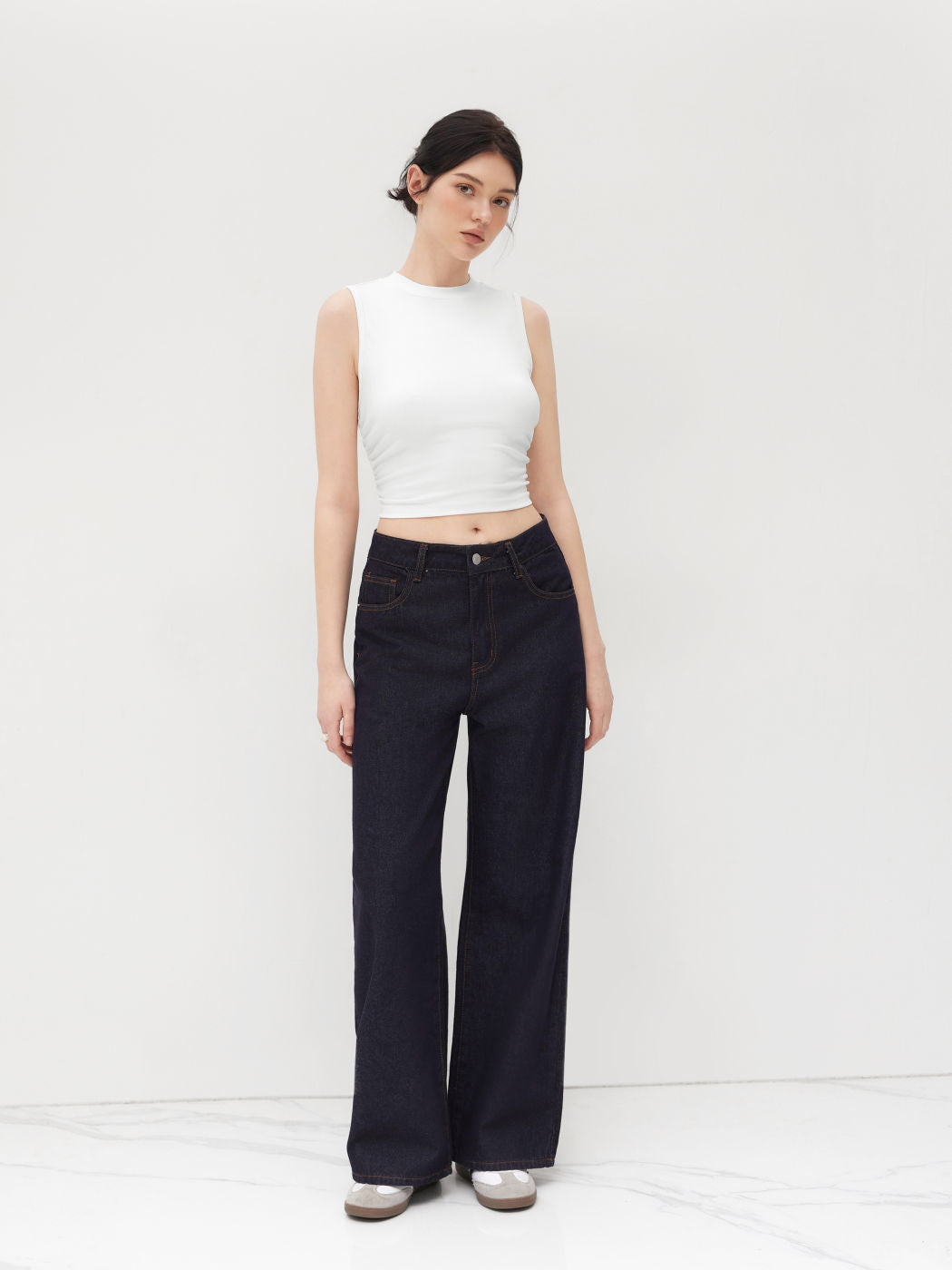 2 Pack Round Neck Solid Ruched Crop Tank Top