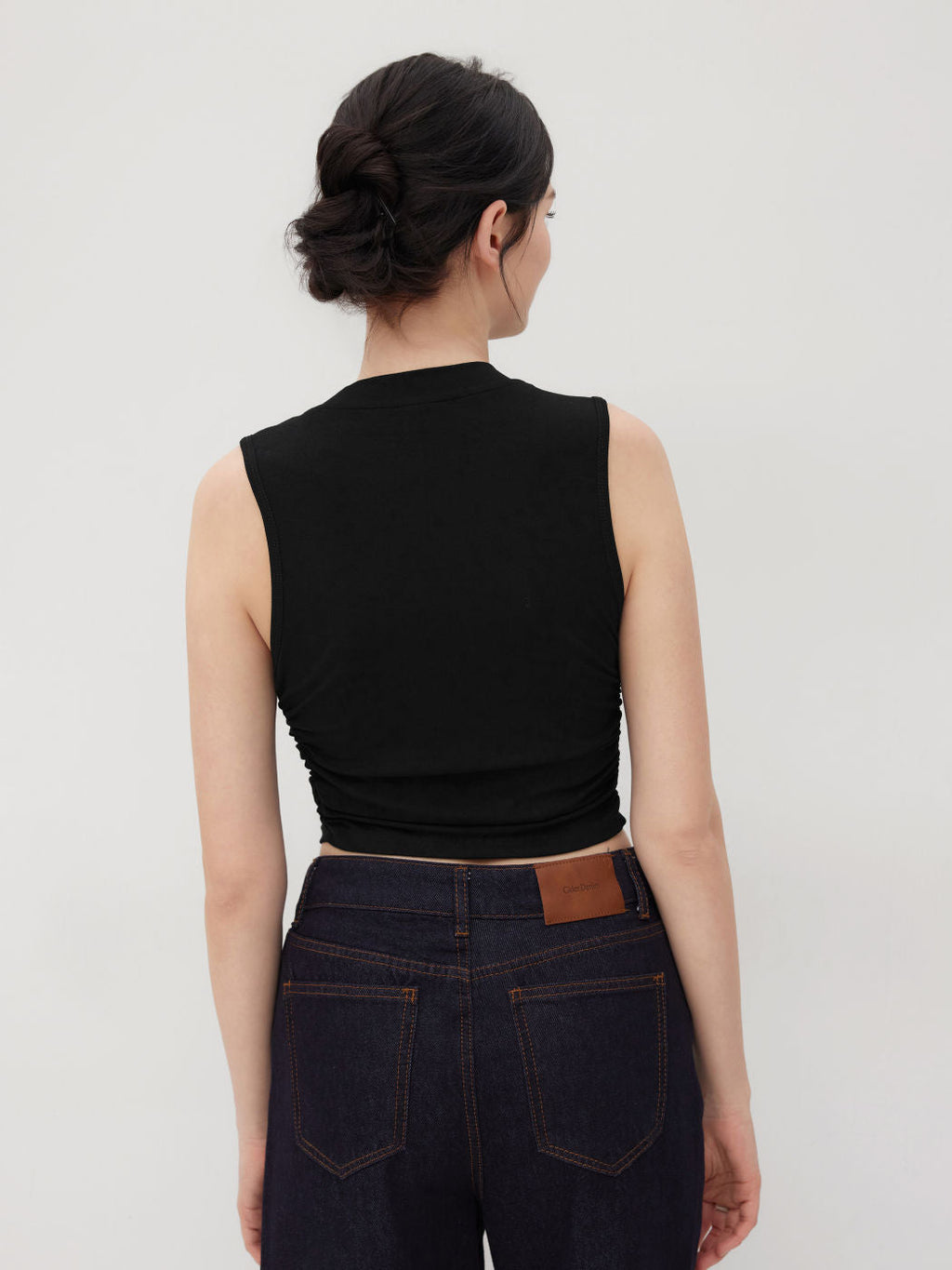 2 Pack Round Neck Solid Ruched Crop Tank Top