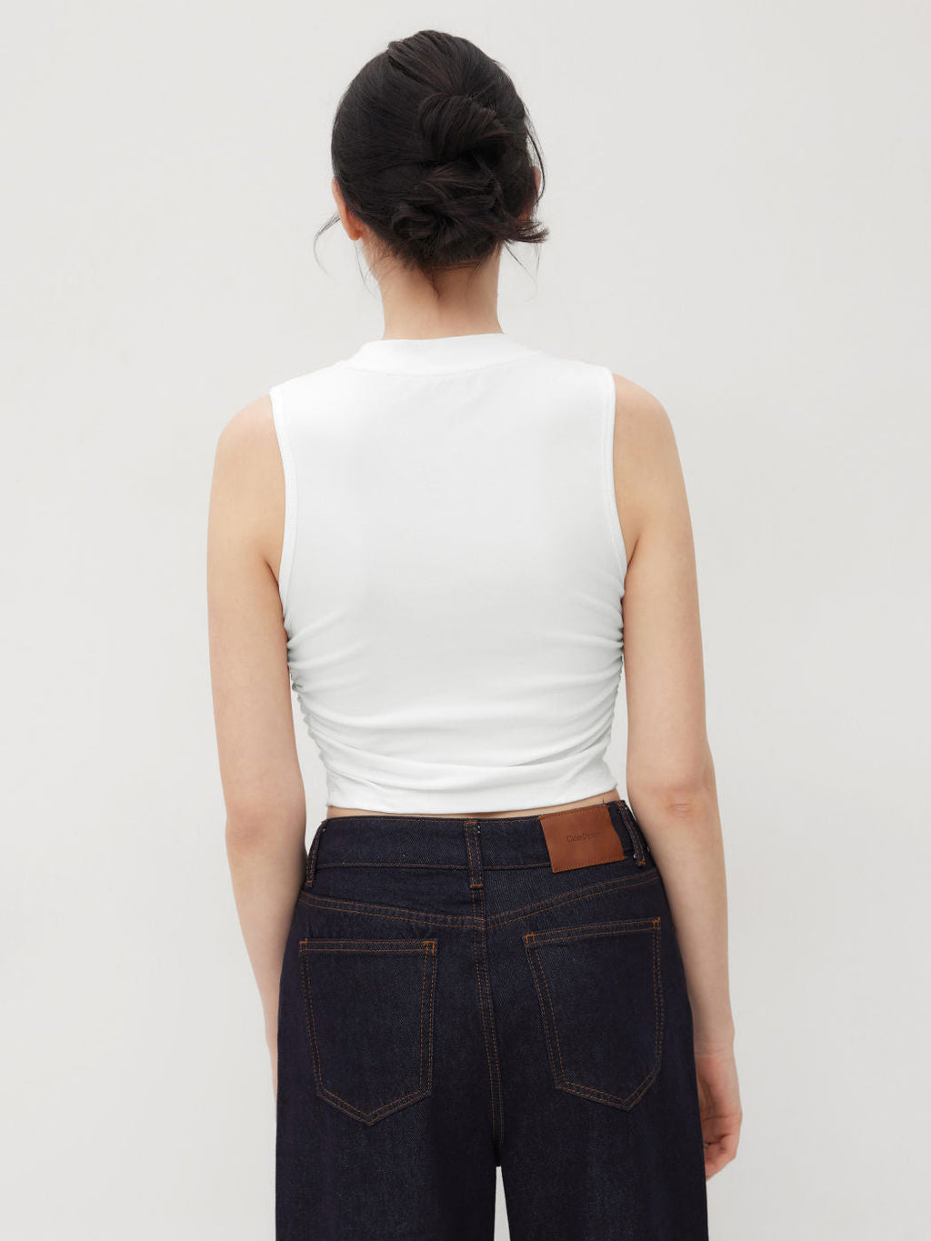 2 Pack Round Neck Solid Ruched Crop Tank Top