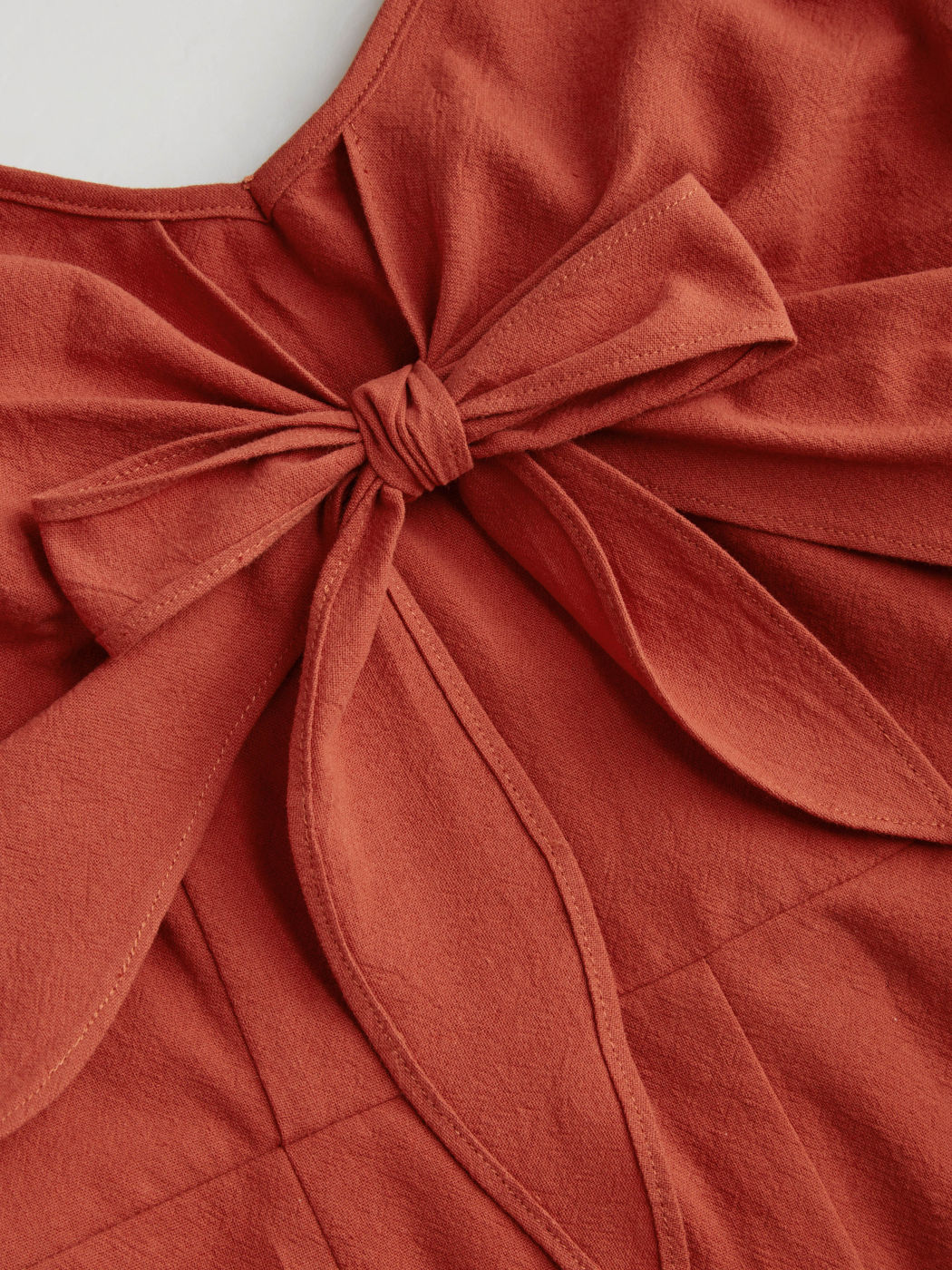 100% Cotton Bowknot Shirred Cropped Wide Leg Jumpsuit