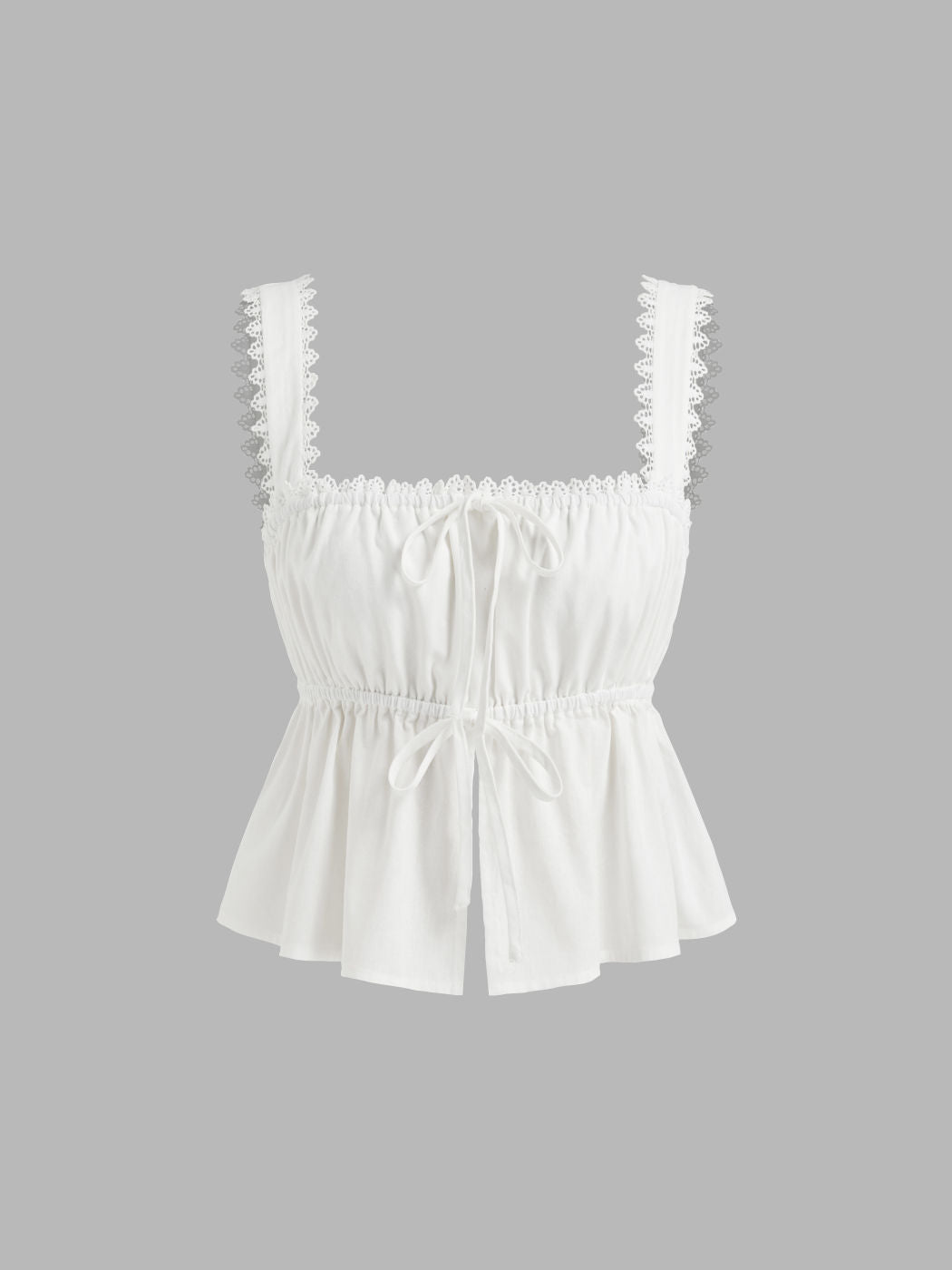 100% Cotton Broderie Anglaise Tie Front Bow Top & Voluminous 100%Cotton Mid Rise Knotted Ruffle Midi Skirt