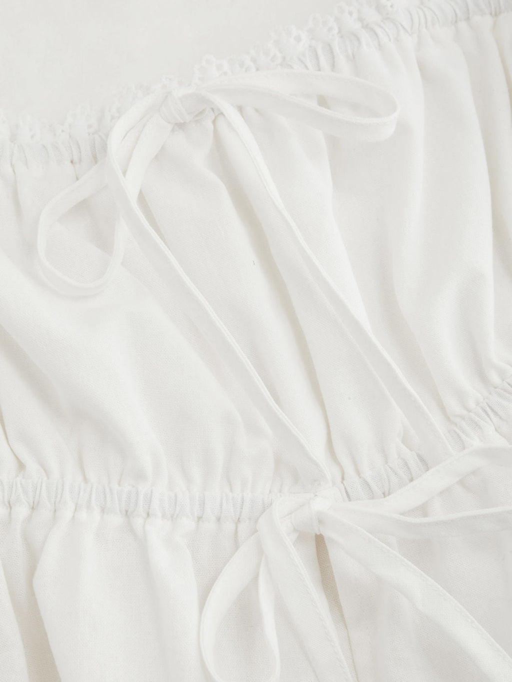 100% Cotton Broderie Anglaise Tie Front Bow Top & Voluminous 100%Cotton Mid Rise Knotted Ruffle Midi Skirt