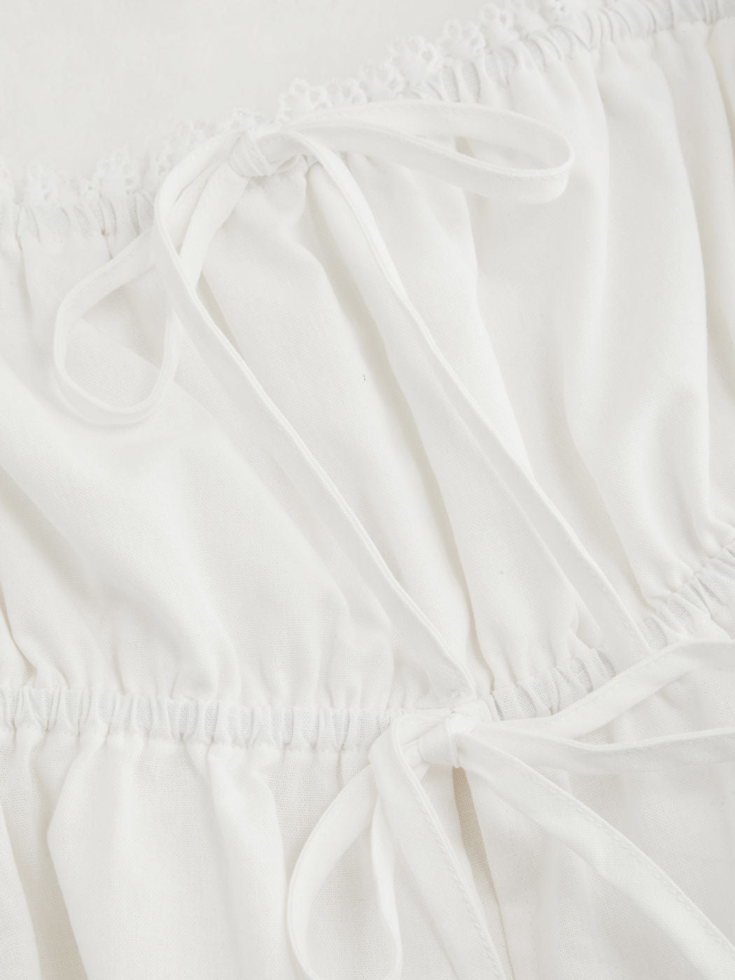100% Cotton Broderie Anglaise Tie Front Bow Top & Voluminous 100%Cotton Mid Rise Knotted Ruffle Midi Skirt