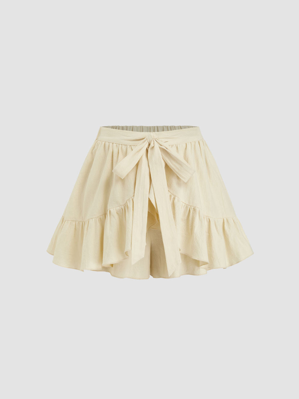 100% Cotton Mid Rise Elastic Waist Knotted Ruffle Shorts