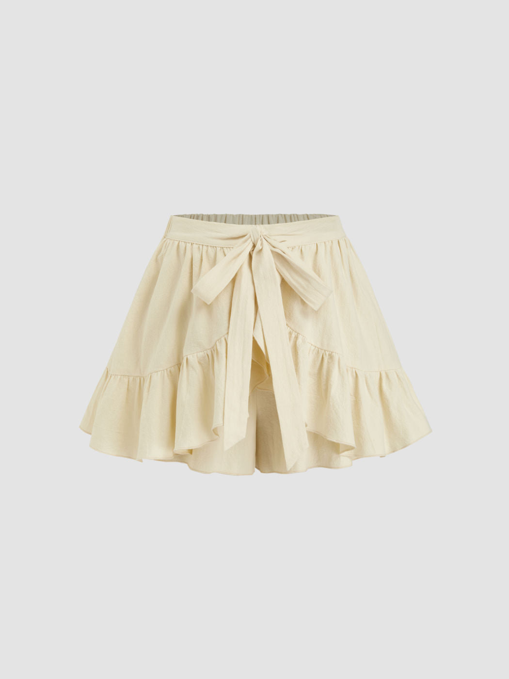 100% Cotton Mid Rise Elastic Waist Knotted Ruffle Shorts