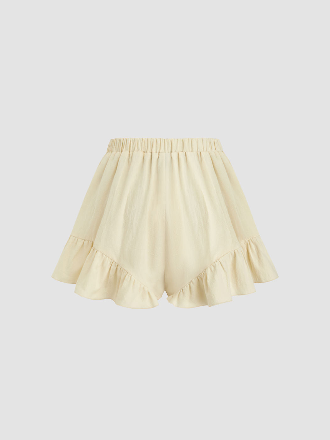 100% Cotton Mid Rise Elastic Waist Knotted Ruffle Shorts