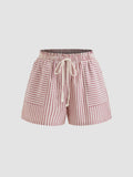 100% Cotton Mid Rise Stripe Drawstring Elastic Waist Shorts Curve & Plus