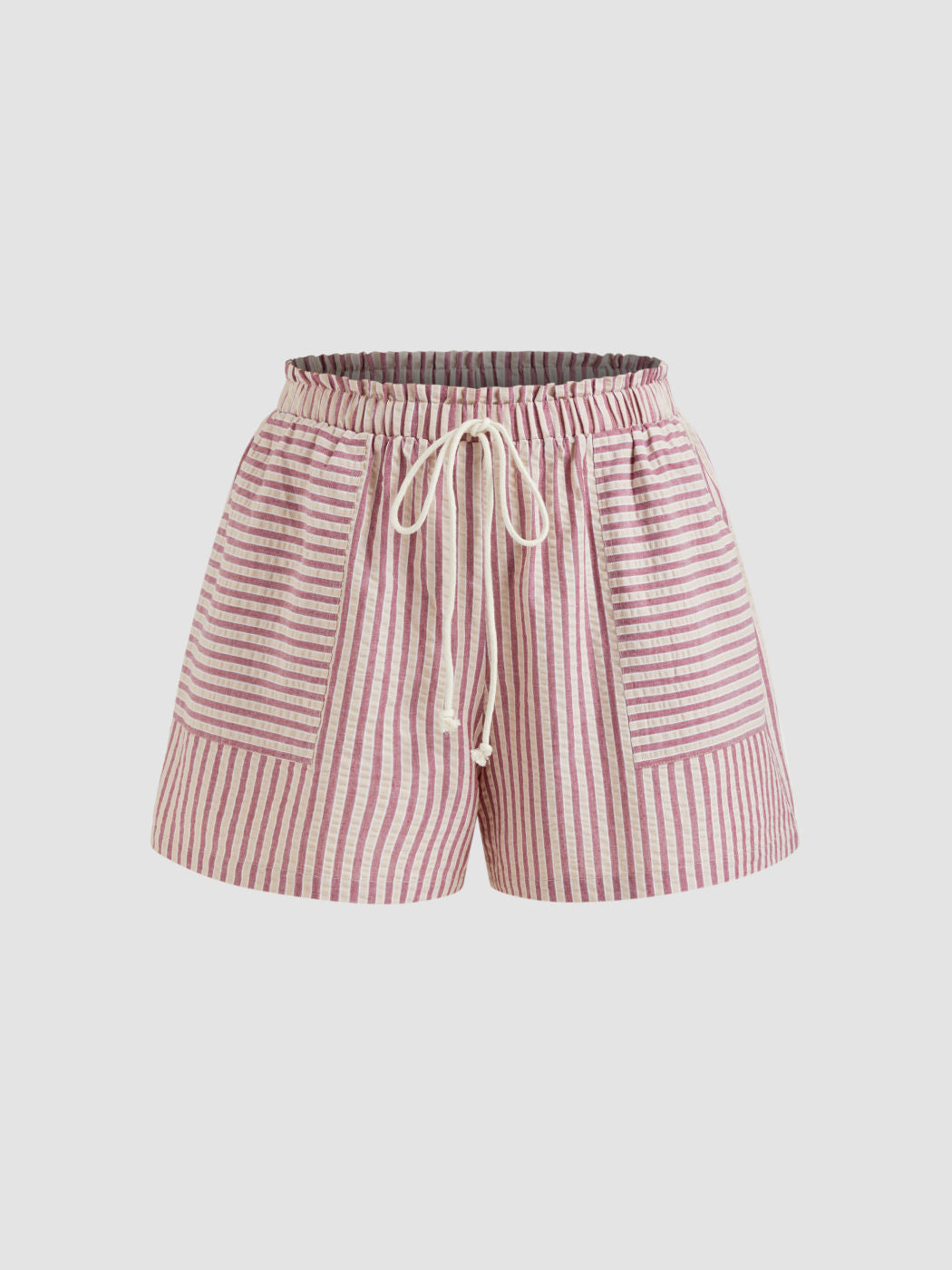 100% Cotton Mid Rise Stripe Drawstring Elastic Waist Shorts Curve & Plus