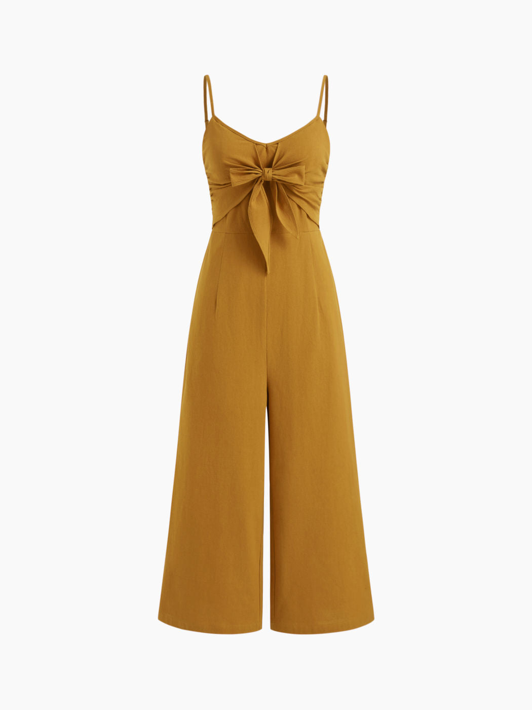 100% Cotton Bowknot Shirred Cropped Wide Leg Jumpsuit