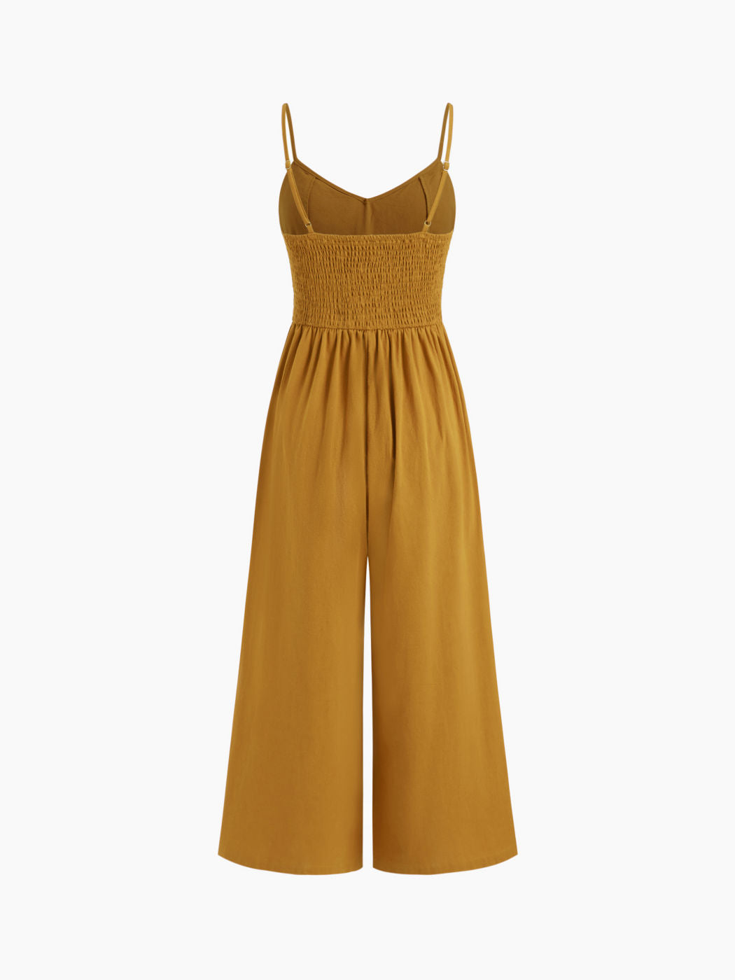 100% Cotton Bowknot Shirred Cropped Wide Leg Jumpsuit