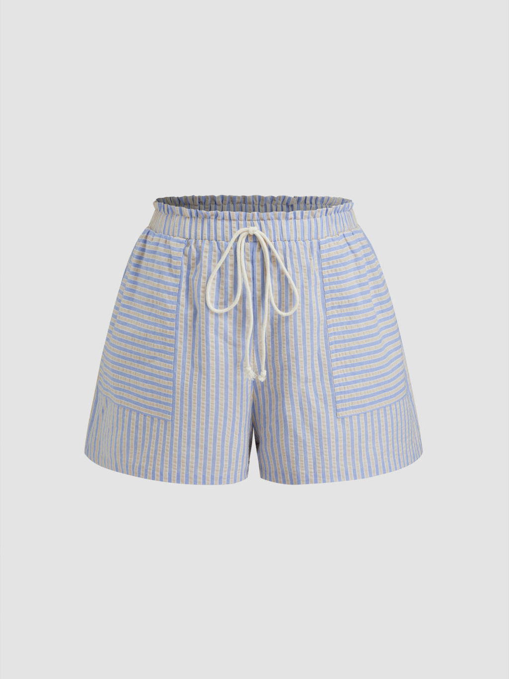 100% Cotton Mid Rise Stripe Drawstring Elastic Waist Shorts Curve & Plus