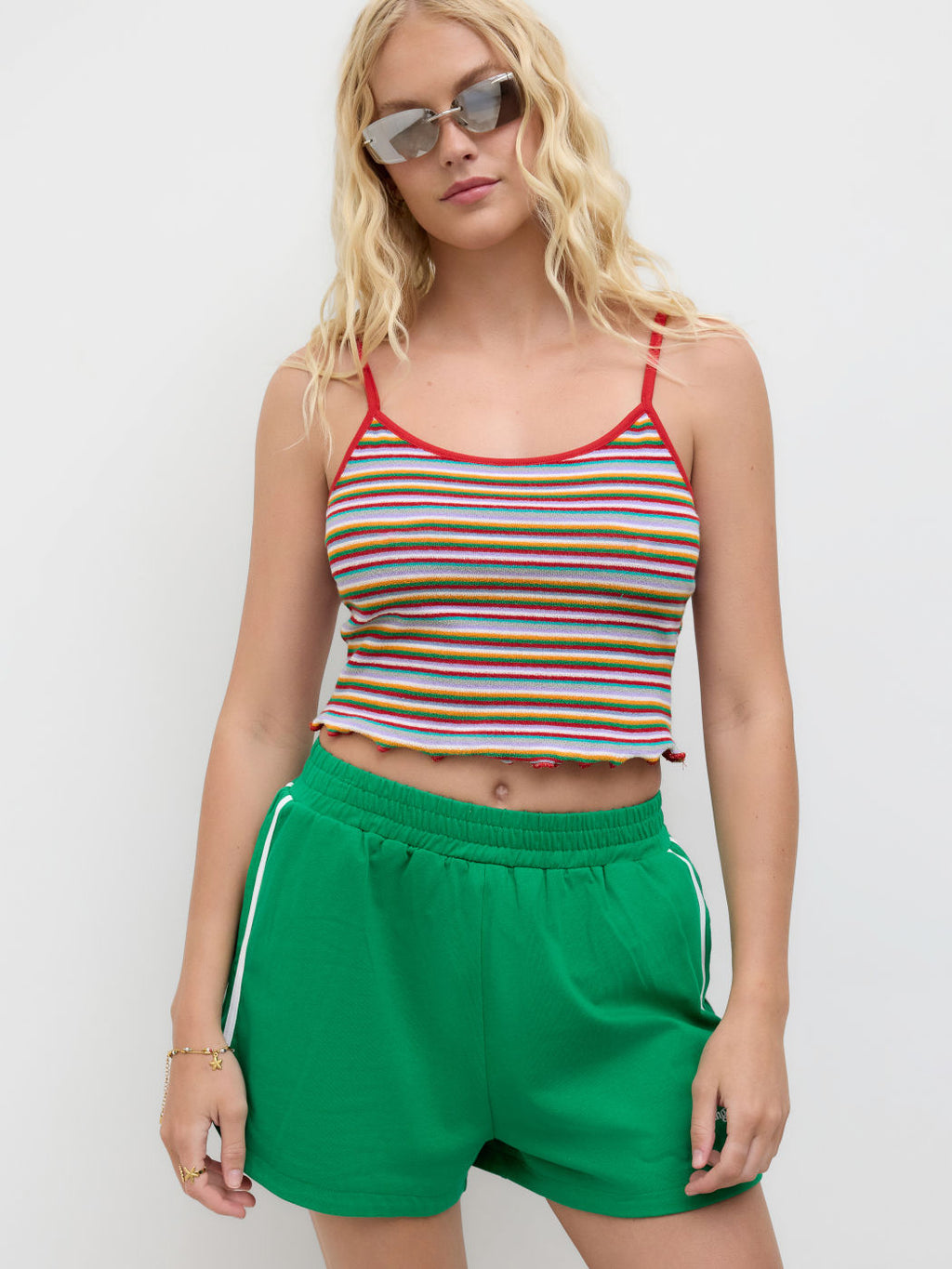 100% Cotton Side Stripe Embroidery Elastic Waist Micro Shorts