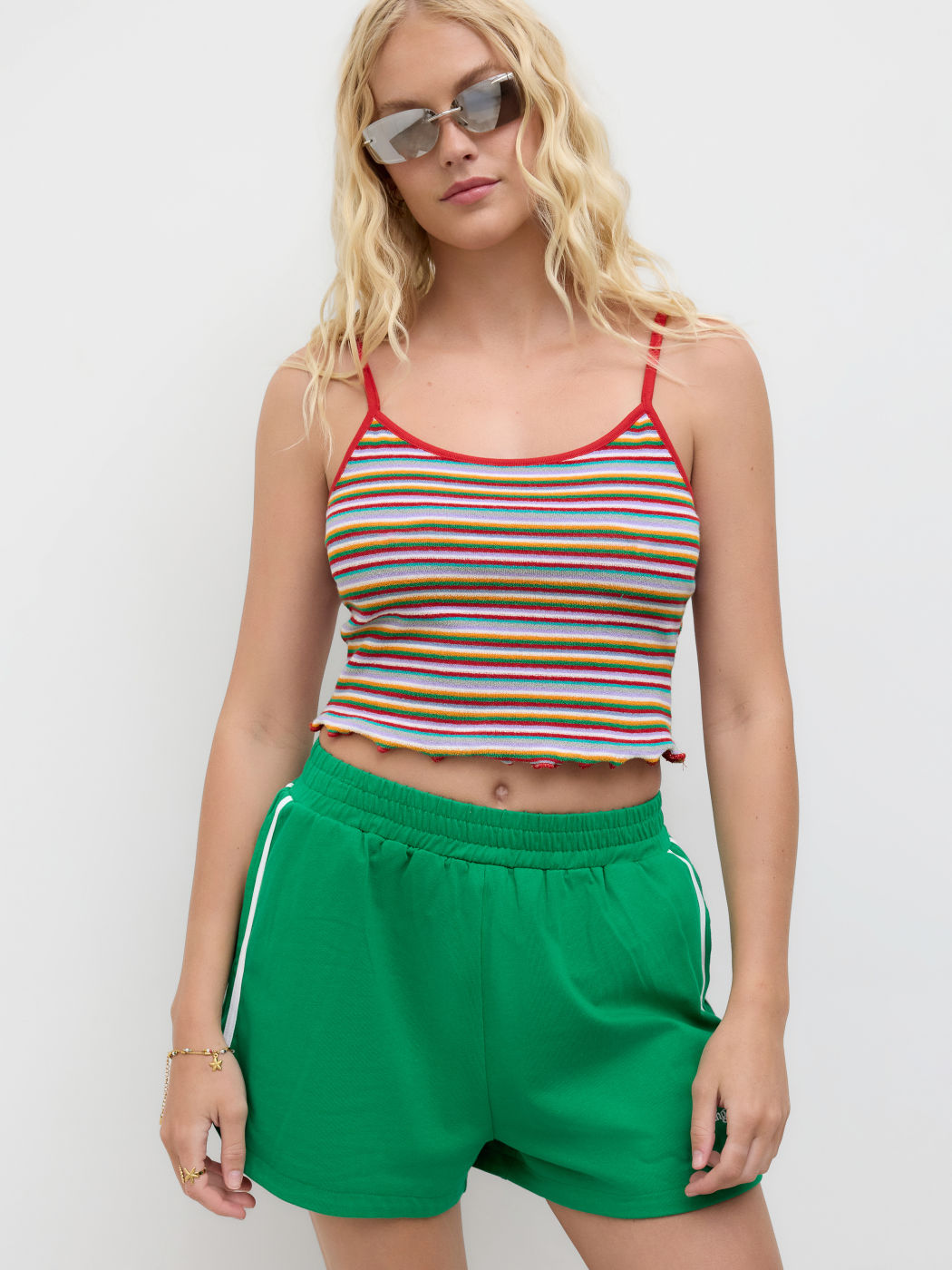 100% Cotton Side Stripe Embroidery Elastic Waist Micro Shorts