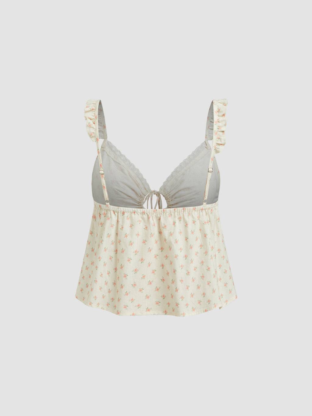 100% Cotton V-neck Floral Cut Out Knotted Lace Lettuce Trim Top & Mid Rise Shorts Loungewear Set