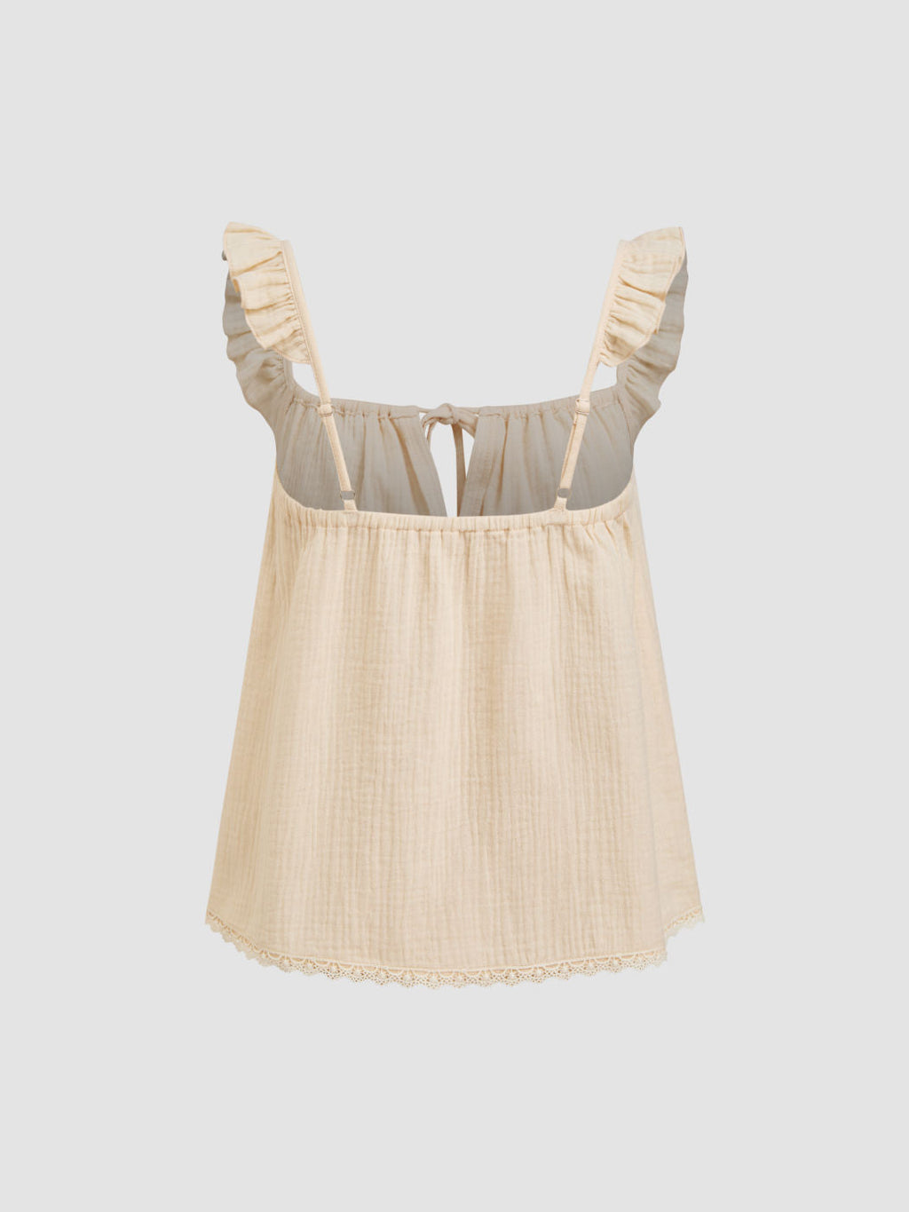 100% Cotton Square Neck Cut Out Knotted Lettuce Trim Top & High Rise Lace Trim Shorts Loungewear Set