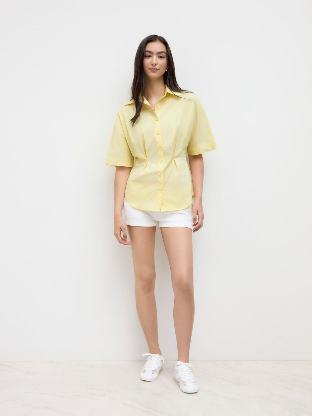 100% Cotton Ruched Cinched Waist Split Shirt