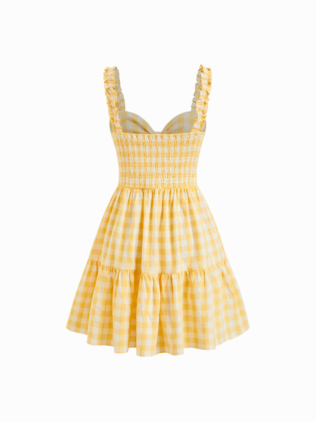 100% Cotton Gingham Sweetheart Neck Bowknot Cami Mini Dress
