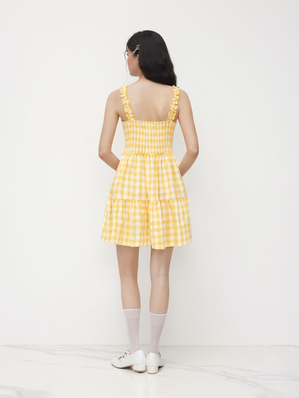 100% Cotton Gingham Sweetheart Neck Bowknot Cami Mini Dress