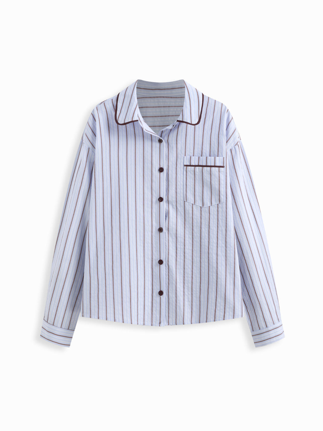 100% Cotton Collar Stripe Oversized Top & Mid Rise Check Drawstring Shorts Loungewear Set