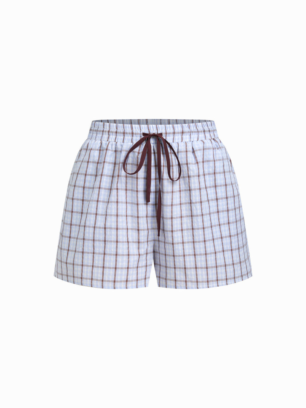 100% Cotton Collar Stripe Oversized Top & Mid Rise Check Drawstring Shorts Loungewear Set