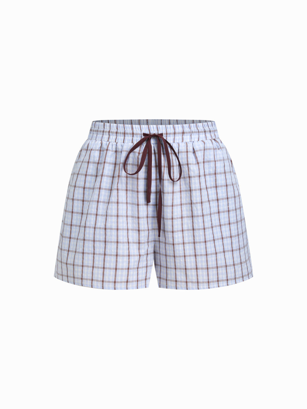 100% Cotton Collar Stripe Oversized Top & Mid Rise Check Drawstring Shorts Loungewear Set