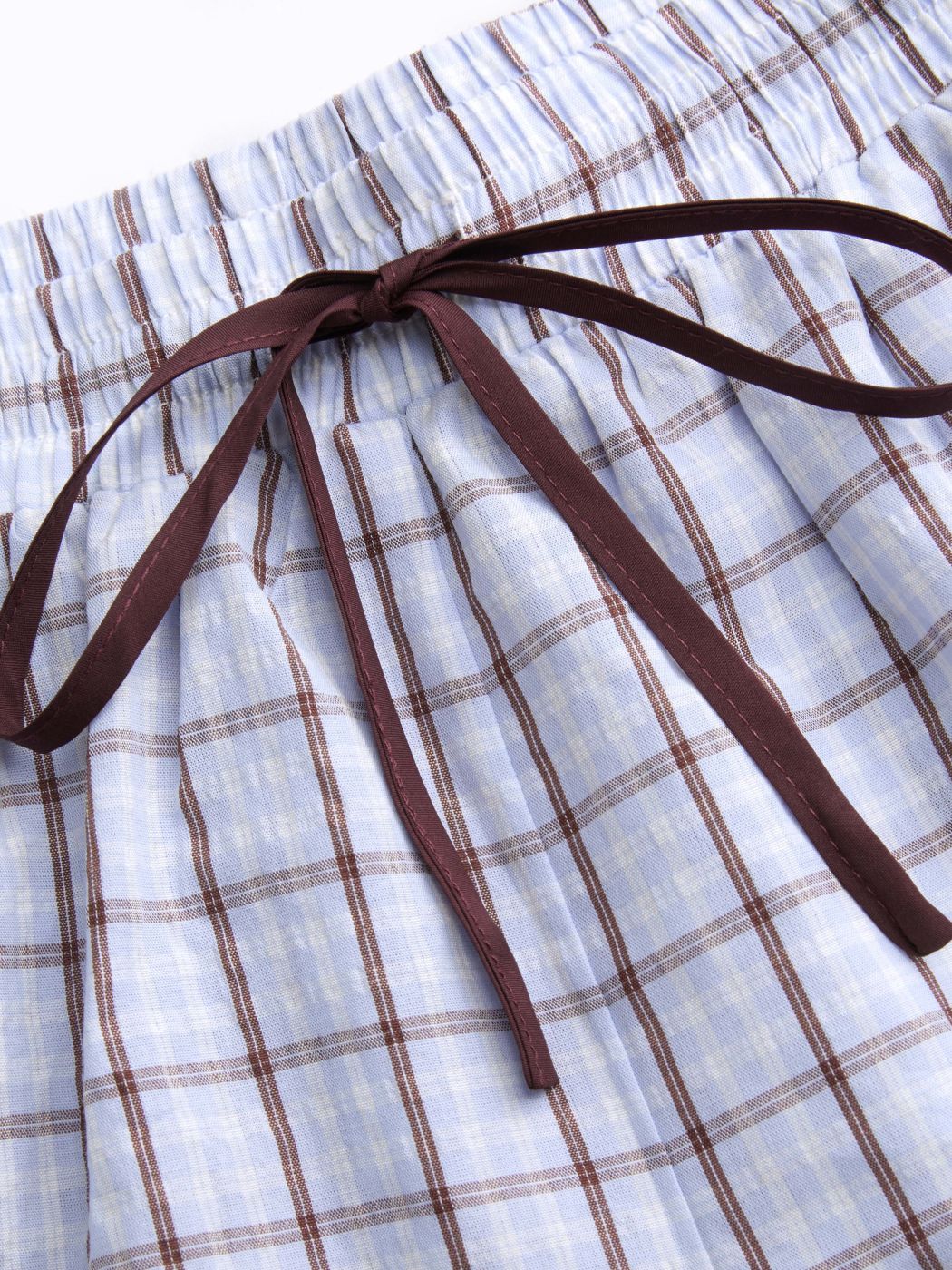100% Cotton Collar Stripe Oversized Top & Mid Rise Check Drawstring Shorts Loungewear Set
