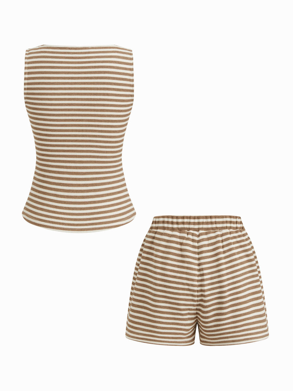 100% Cotton Square Neck Stripe Split Top & Wide Leg Shorts Set