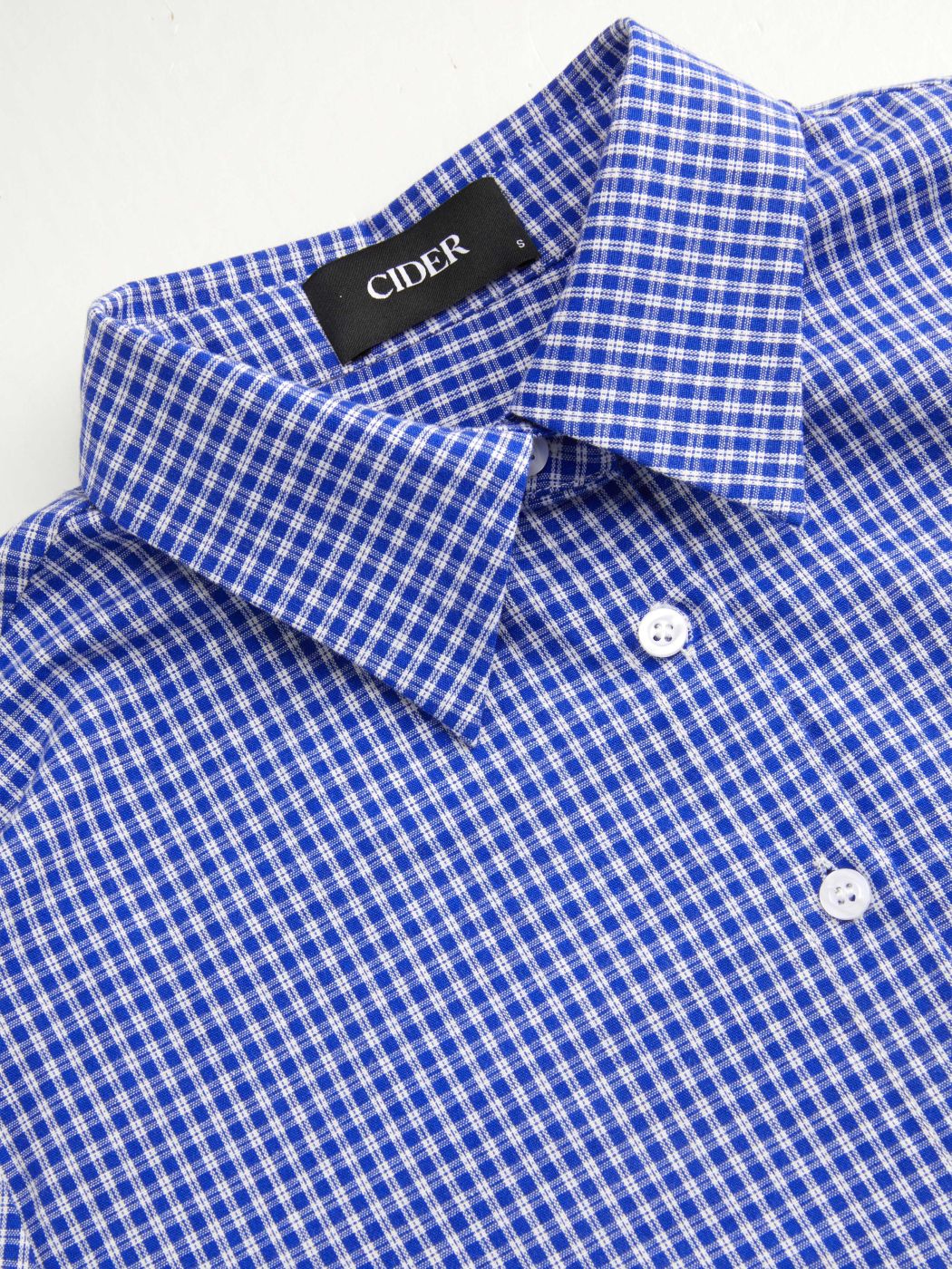 100% Cotton Collar Gingham Embroidery Long Sleeve Oversized Shirt