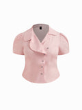 100% Cotton Collar Asymmetrical Button Blouse Curve & Plus