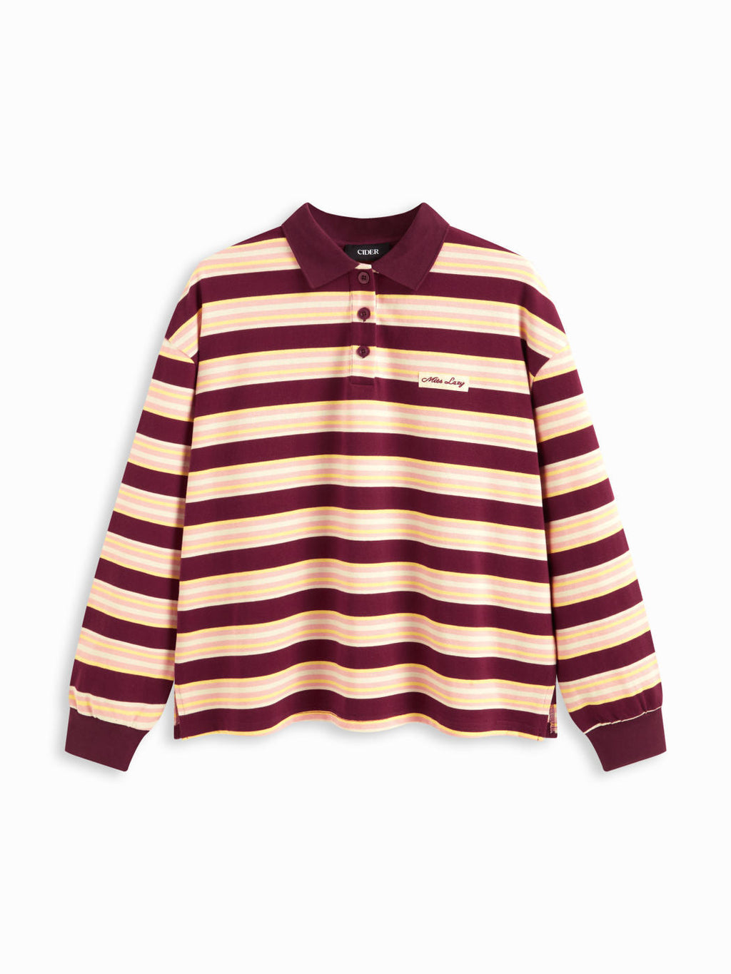 100% Cotton Stripe Polo Neck Long Sleeve Oversized Sweatshirt Curve & Plus