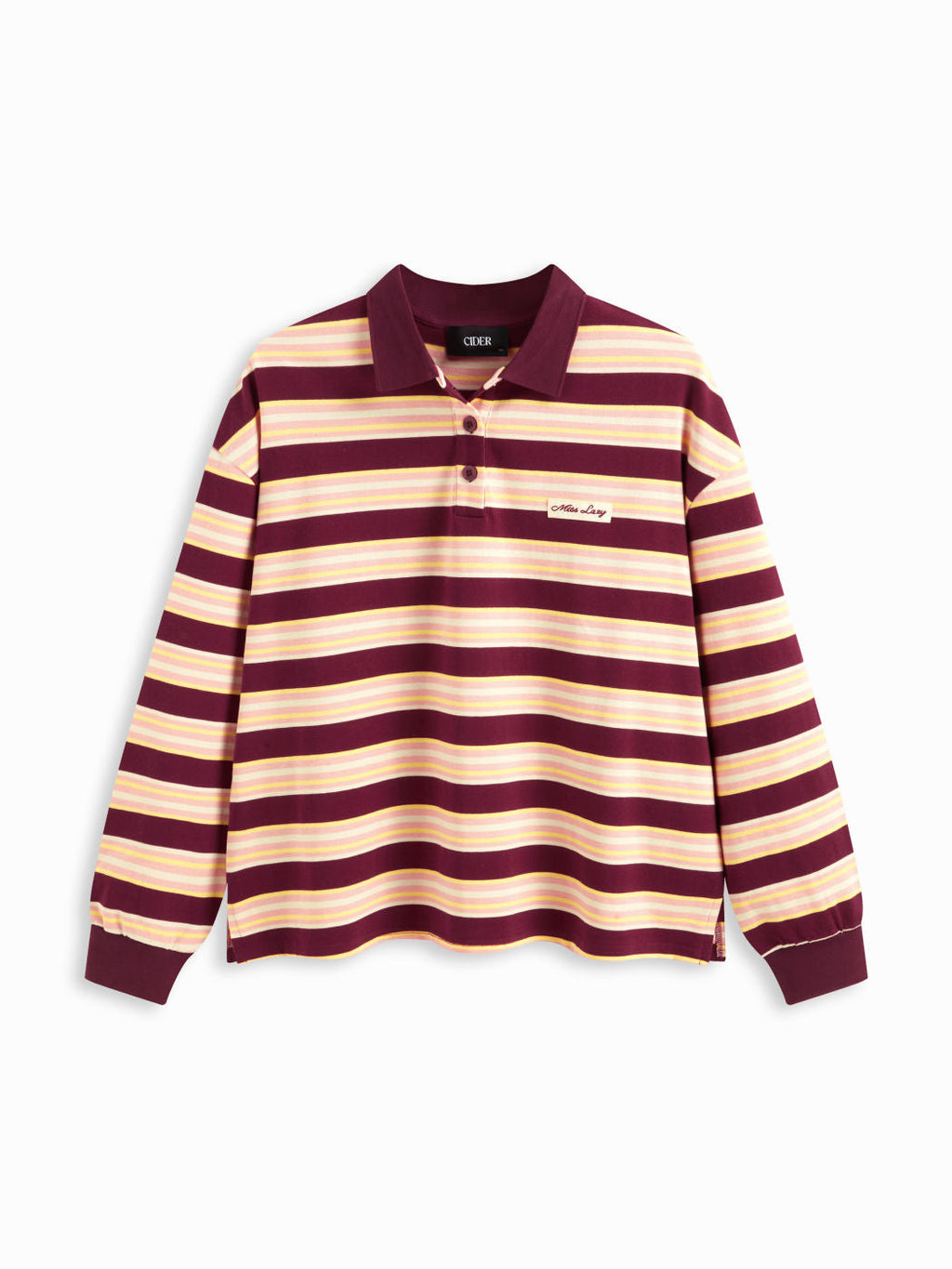 100% Cotton Stripe Polo Neck Long Sleeve Oversized Sweatshirt Curve & Plus