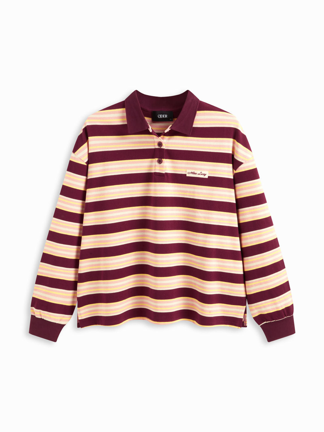 100% Cotton Stripe Polo Neck Long Sleeve Oversized Sweatshirt Curve & Plus