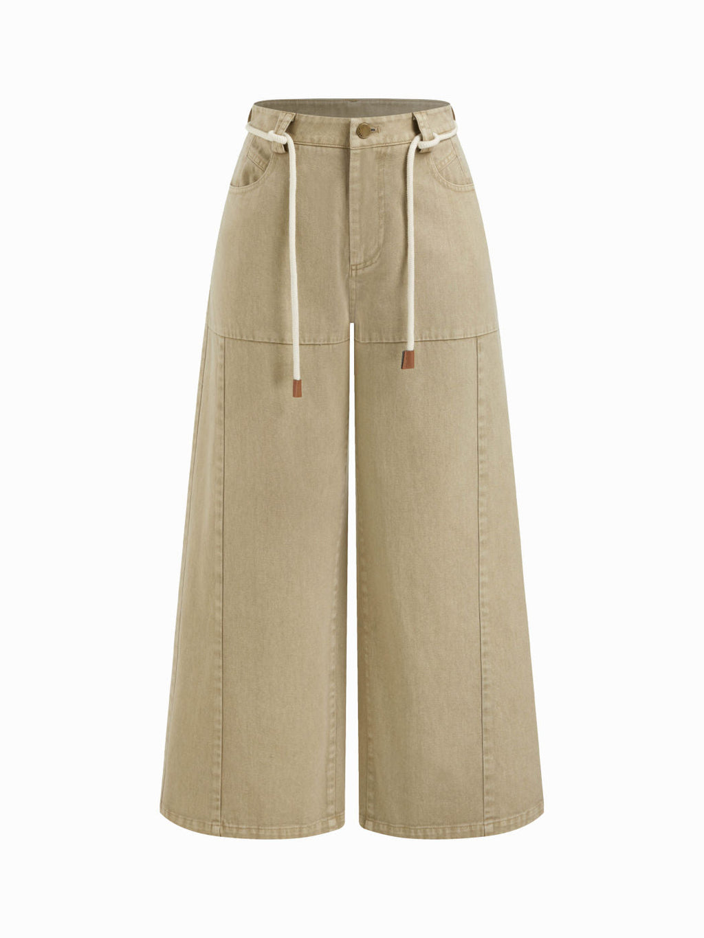 100% Cotton Mid Rise Drawstring Wide Leg Trousers