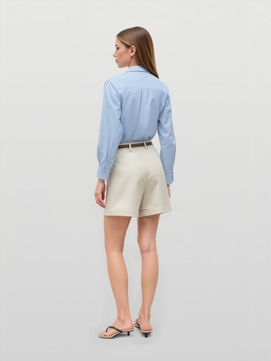 100% Cotton Collar Solid Knotted Long Sleeve Shirt