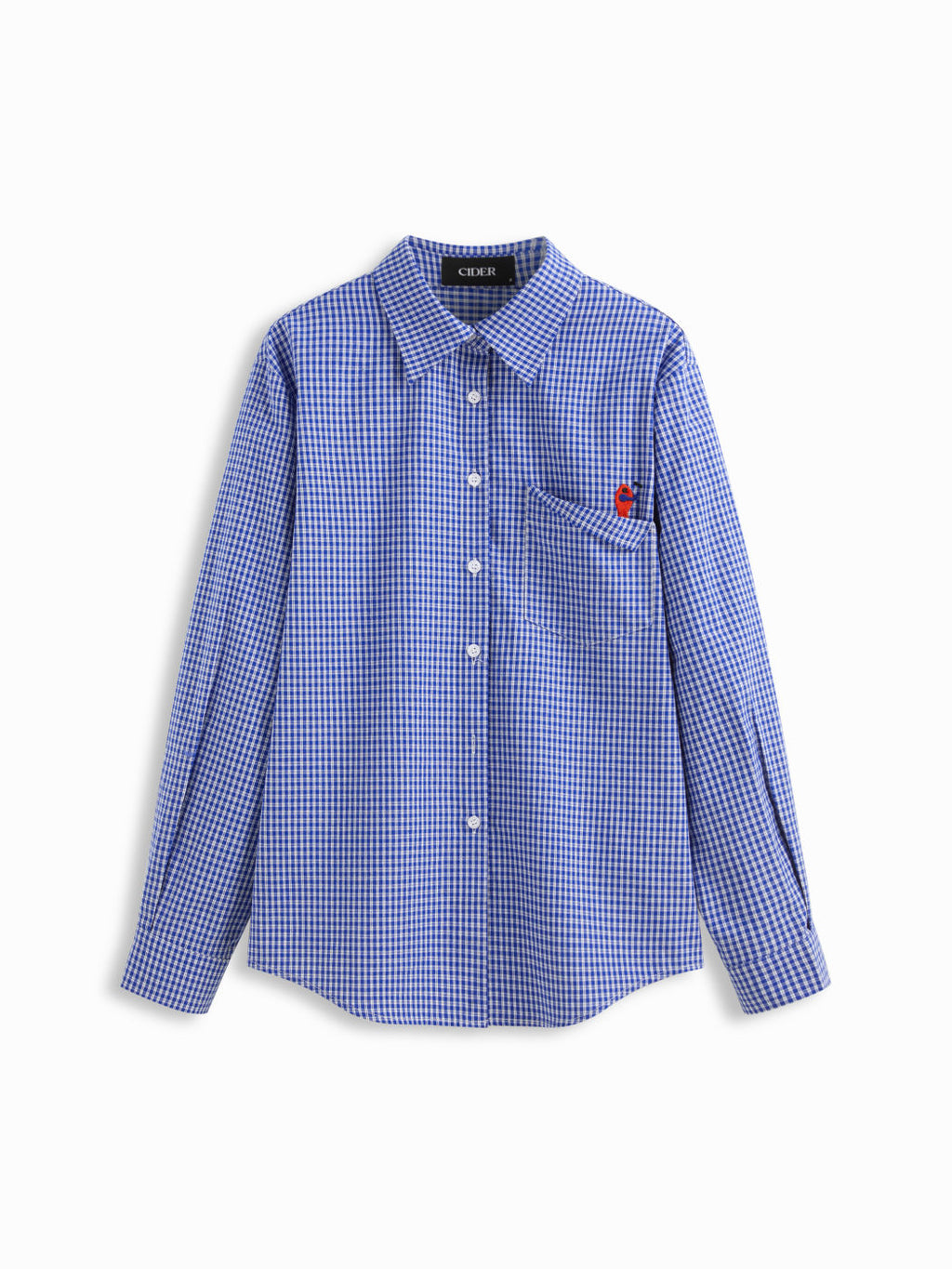 100% Cotton Collar Gingham Embroidery Long Sleeve Oversized Shirt