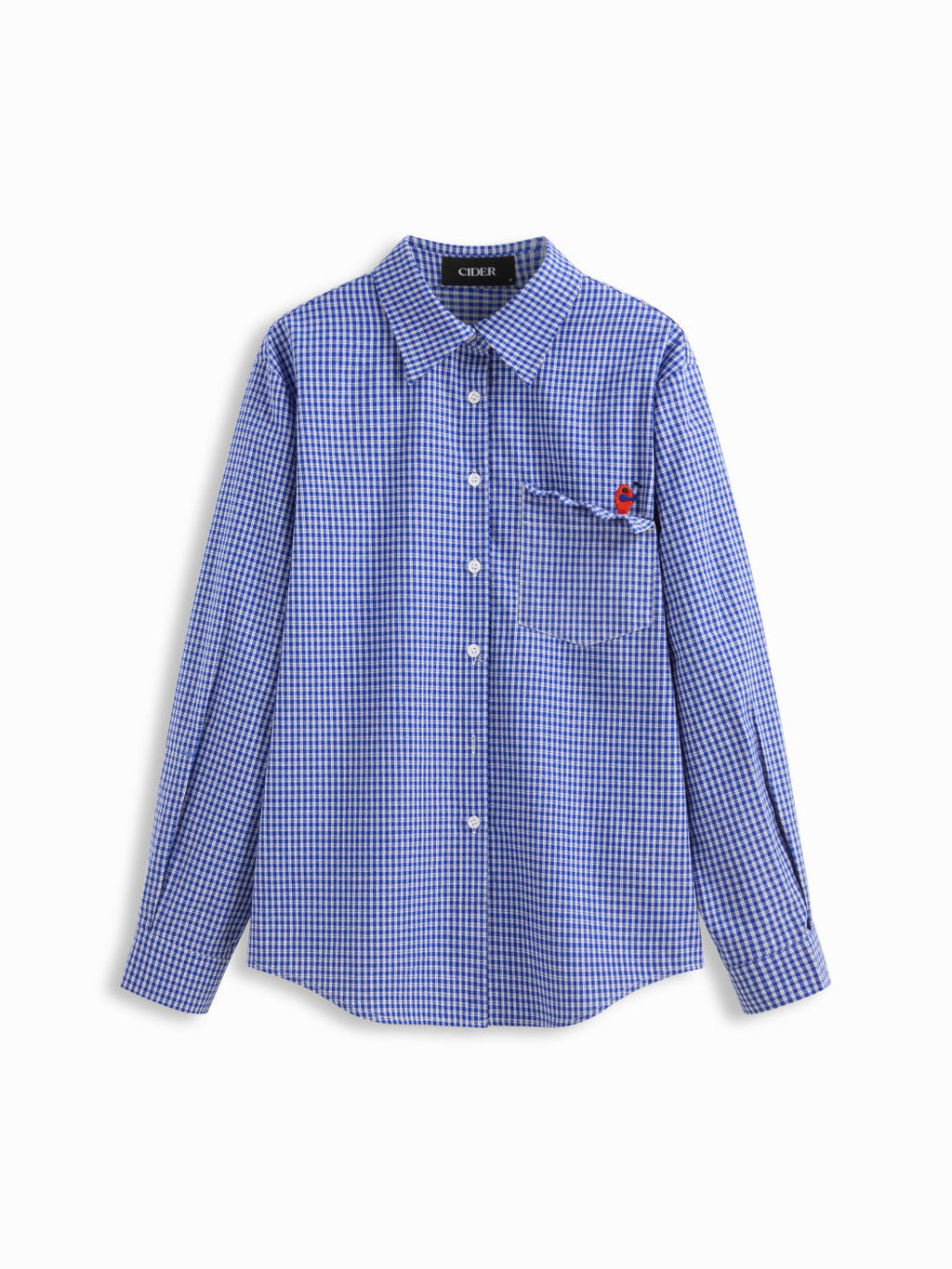 100% Cotton Collar Gingham Embroidery Long Sleeve Oversized Shirt