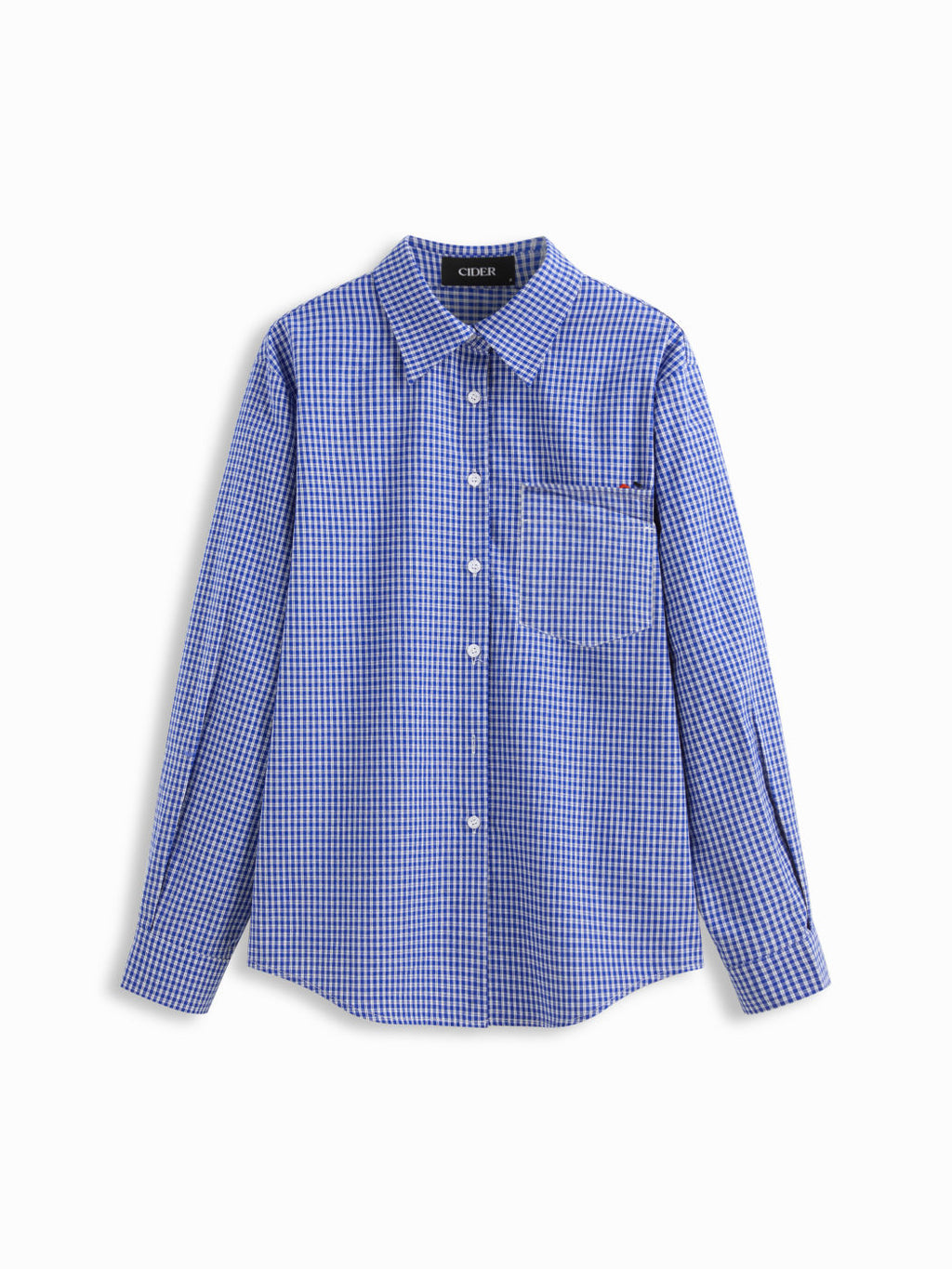 100% Cotton Collar Gingham Embroidery Long Sleeve Oversized Shirt