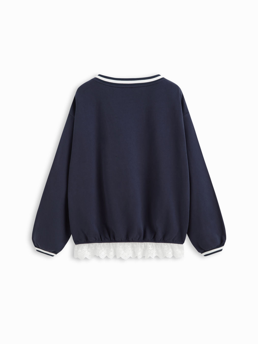 65 Cotton-blend V-neck Long Sleeve Contrasting Lace Oversized Sweatshirt