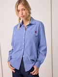 100% Cotton Collar Gingham Embroidery Long Sleeve Oversized Shirt