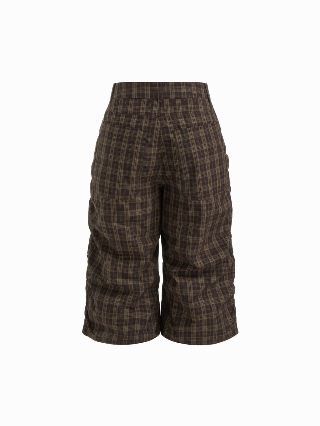 100% Cotton Mid Rise Plaid Ruched Bermuda Shorts