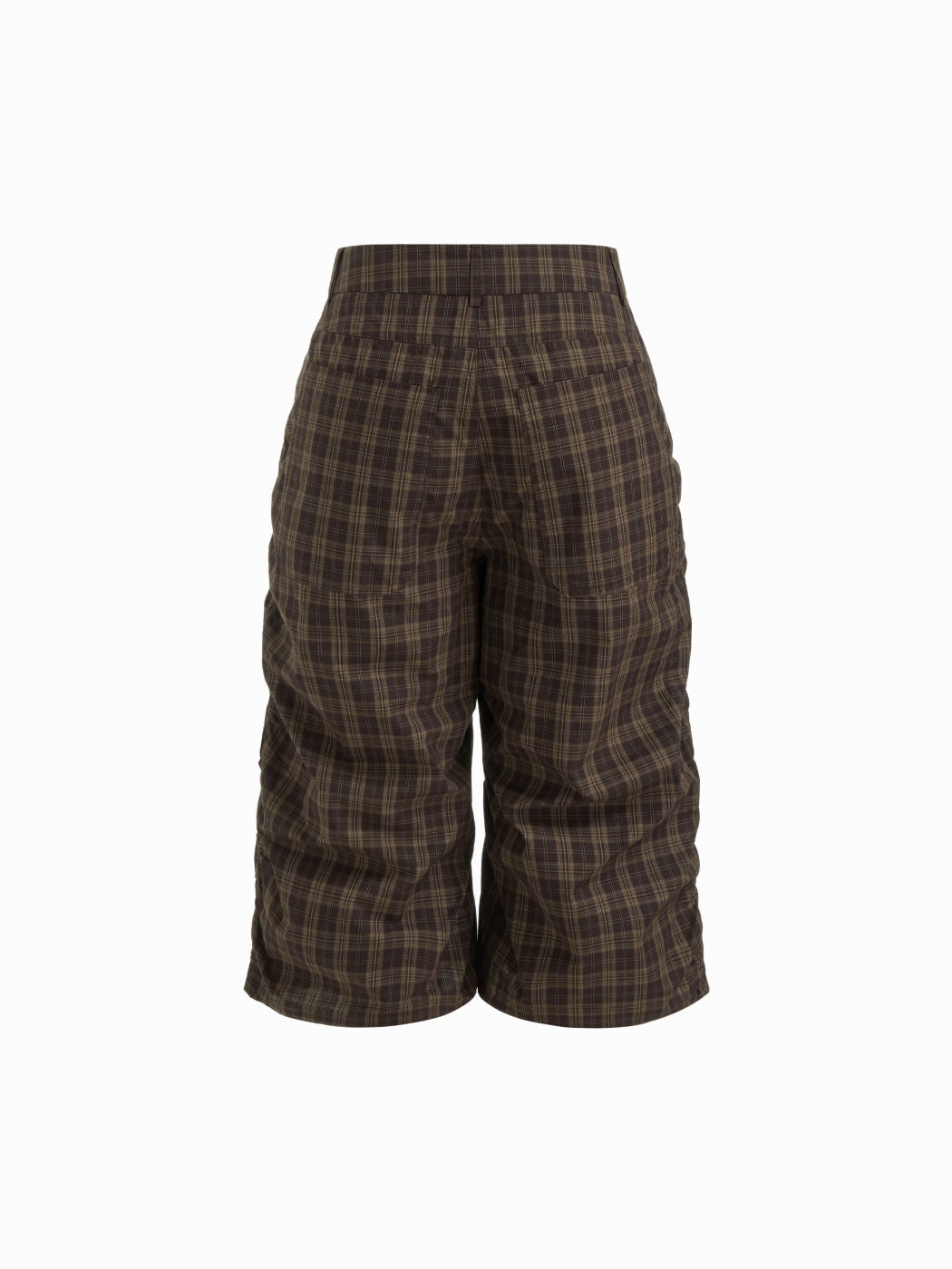 100% Cotton Mid Rise Plaid Ruched Bermuda Shorts