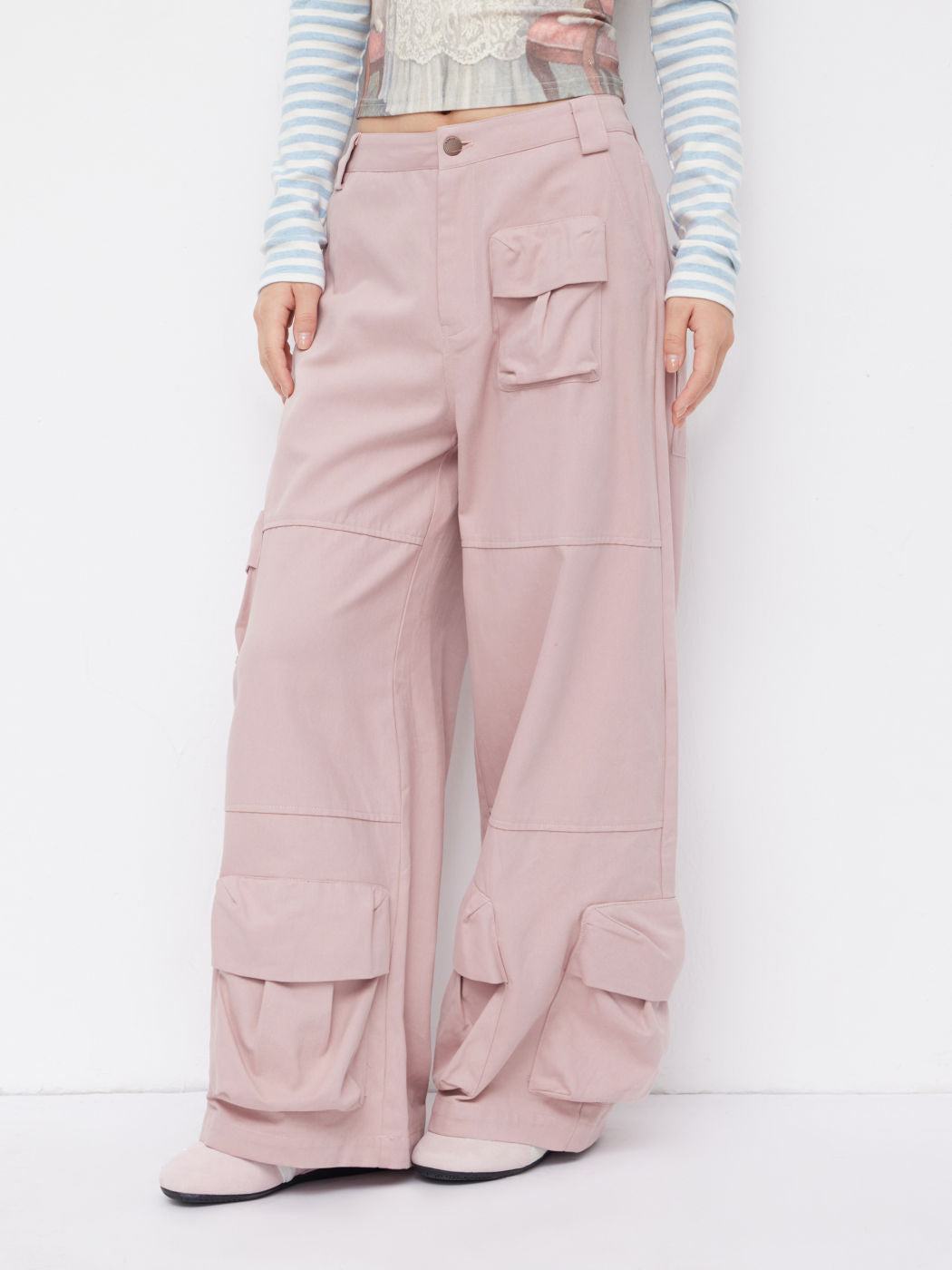 100% Cotton Mid Rise Multi-pocket Straight Leg Cargo Trousers
