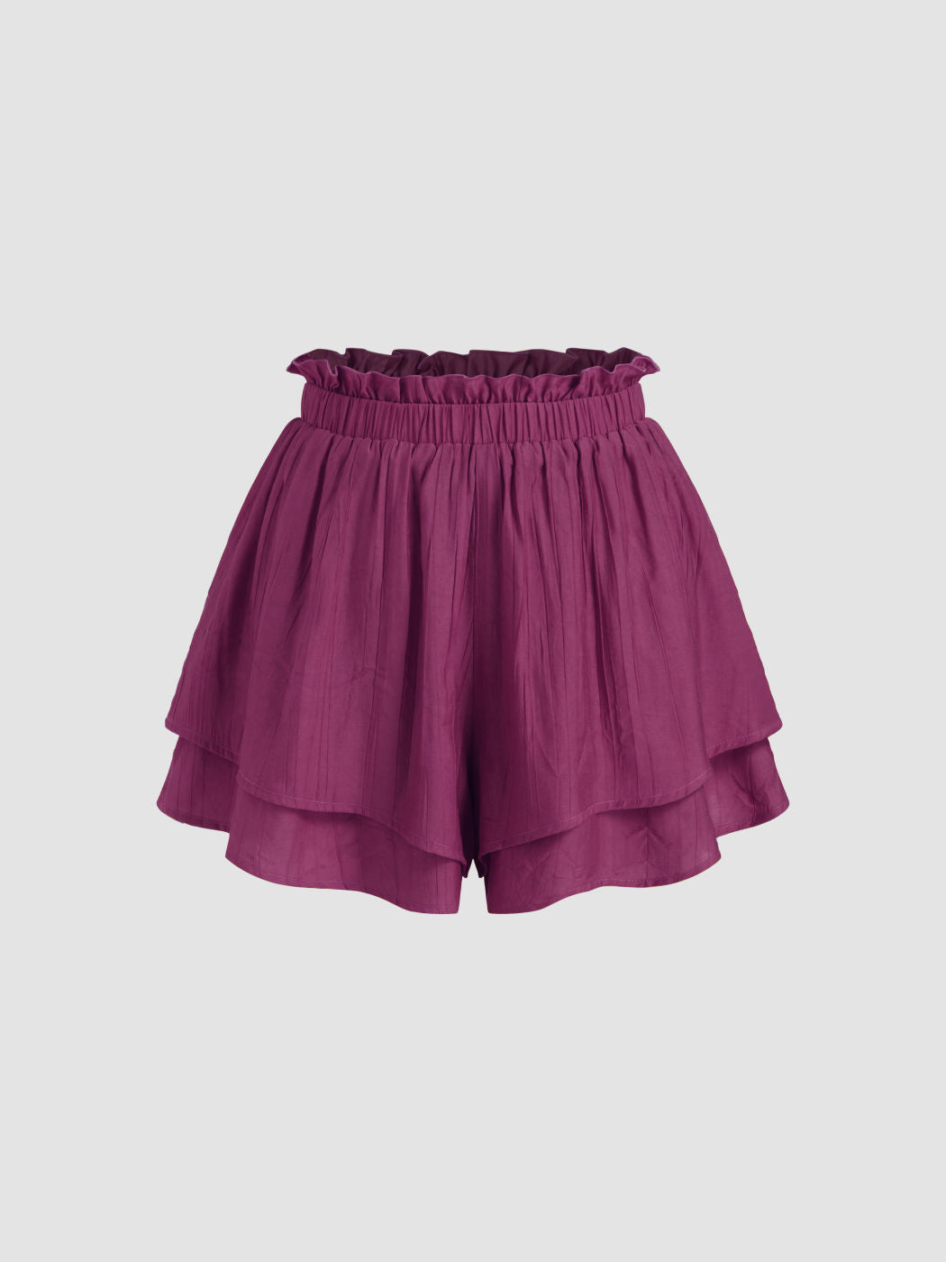3 Pieces Polo Neck Lantern Sleeve Shirt & Cami Crop Top & Lettuce Trim Layered Shorts Set