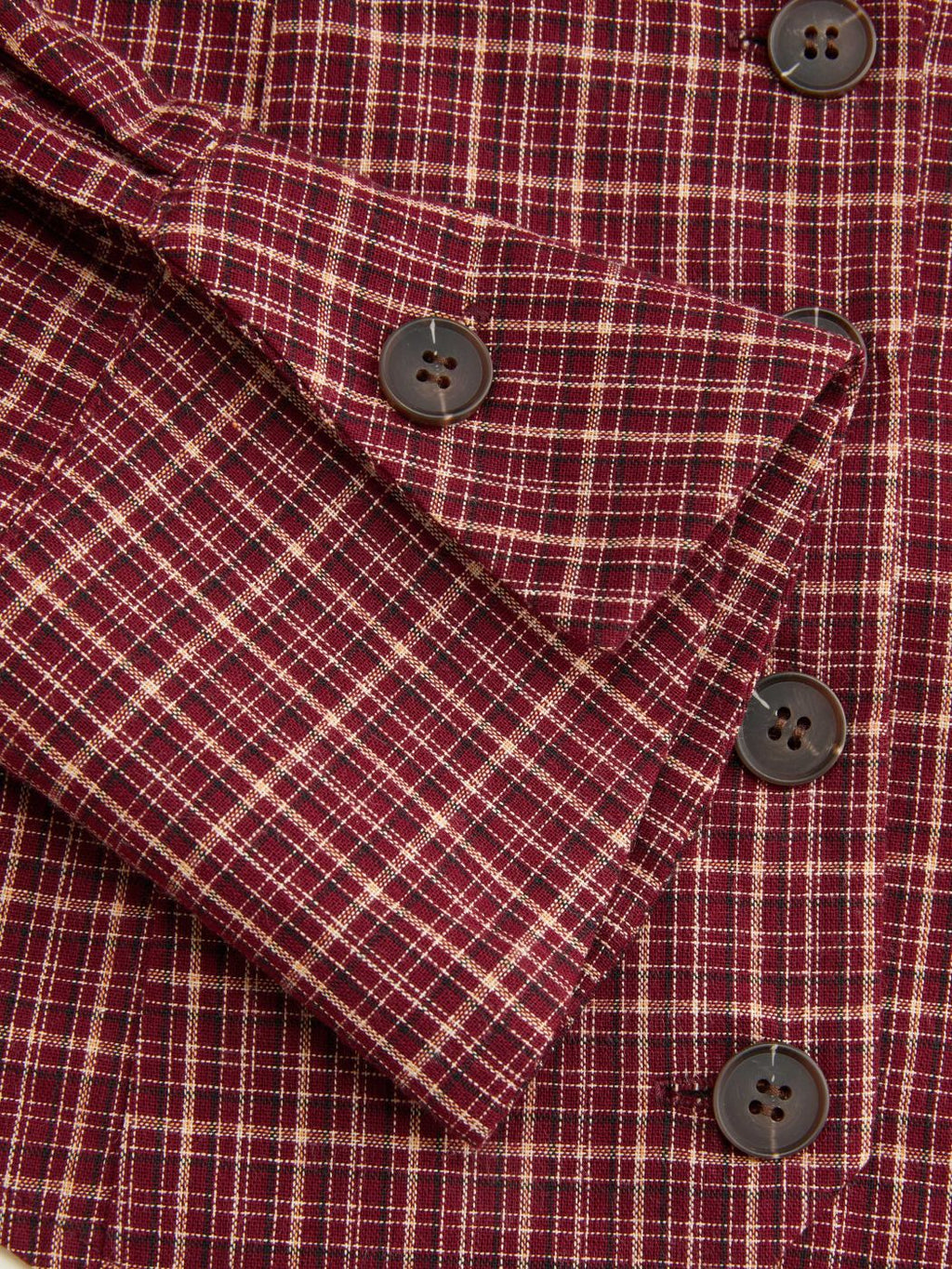 100% Cotton Plaid Deep V-neck Long Sleeve Ruffle Trim Belted Blouse