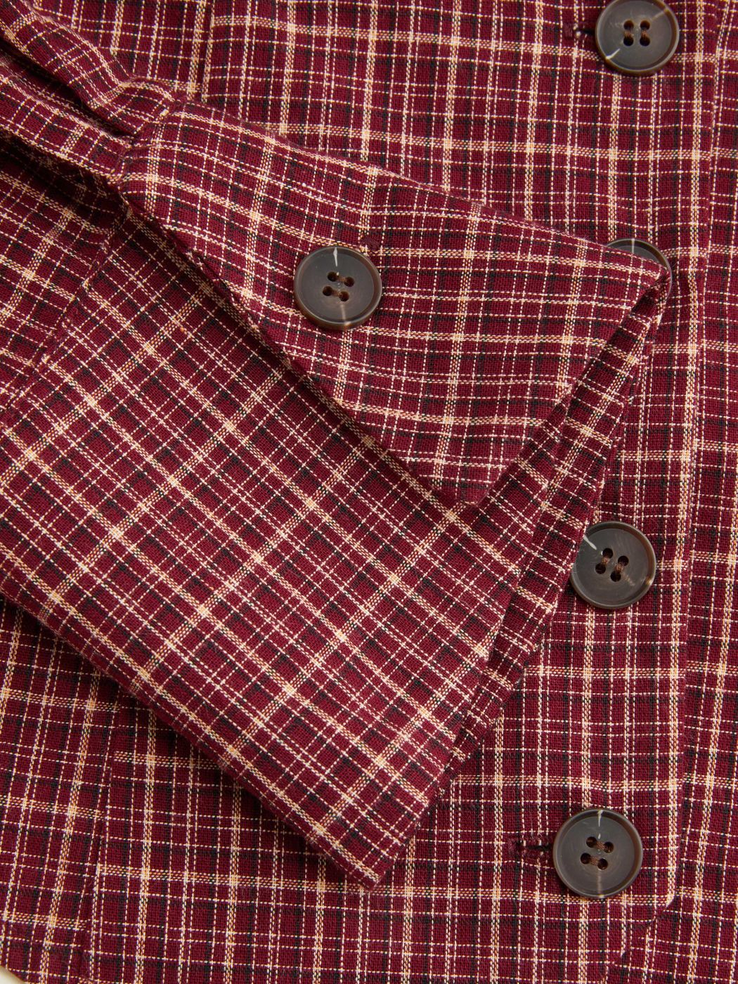 100% Cotton Plaid Deep V-neck Long Sleeve Ruffle Trim Belted Blouse