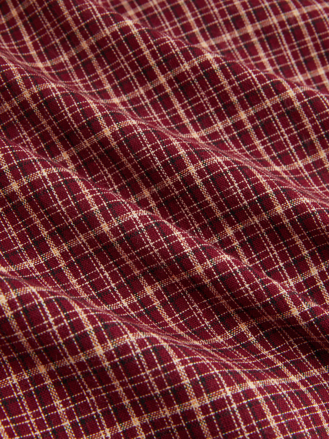 100% Cotton Plaid Deep V-neck Long Sleeve Ruffle Trim Belted Blouse