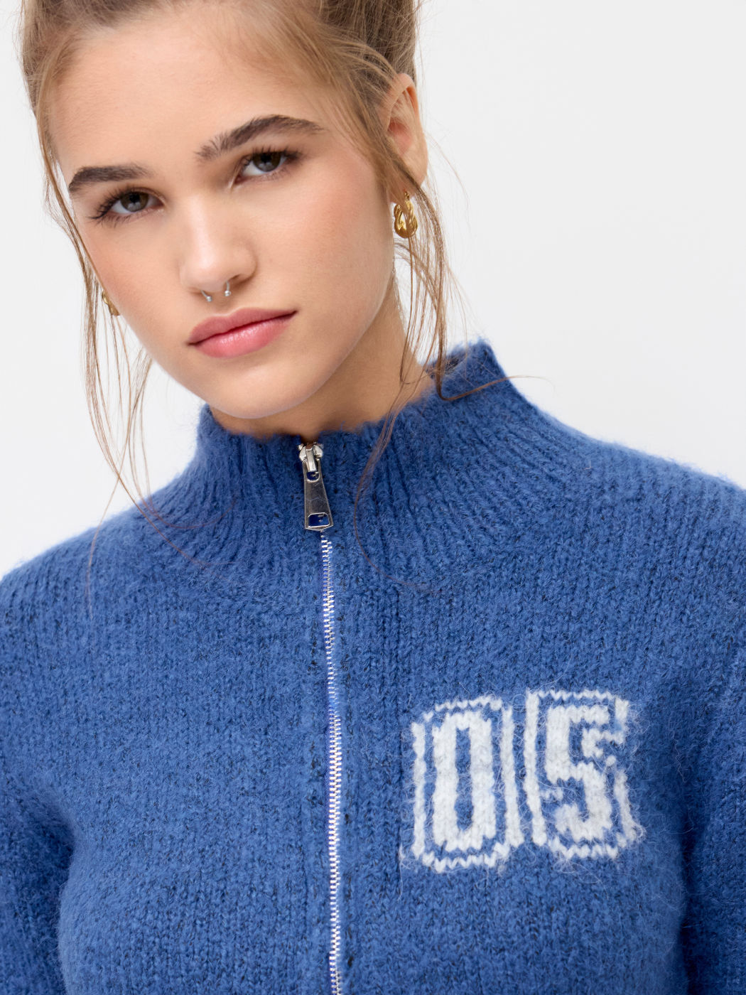 05 Knit Wool-blend Stand Collar Long Sleeve Zip Through Cardigan