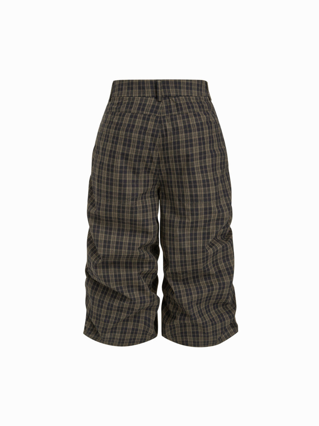 100% Cotton Mid Rise Plaid Ruched Bermuda Shorts